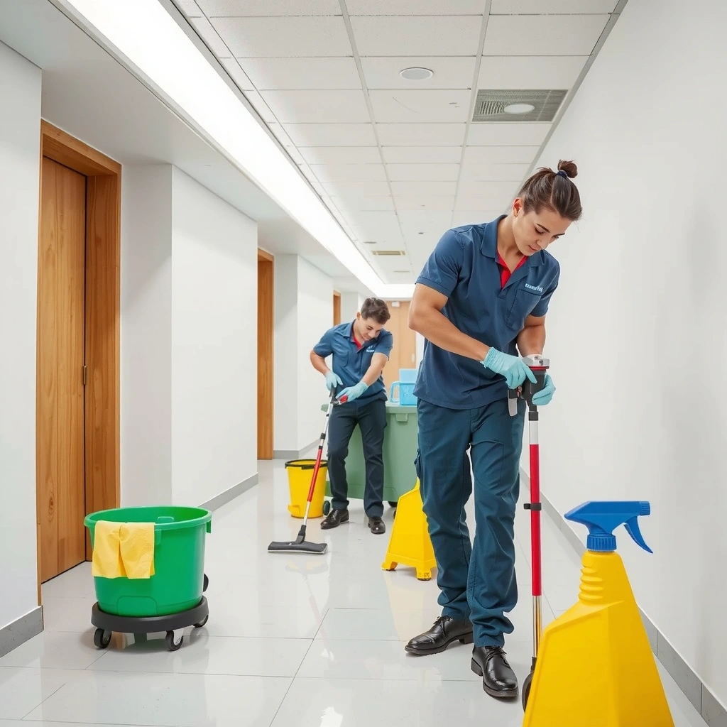 Professional cleaning team at work